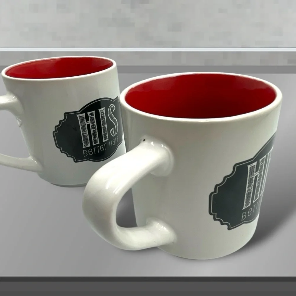 Pier 1 Imports His and Her Better Half 12 Oz Tea / Coffee Mug Set of 2